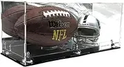 Mini Football Helmet & Ball Display Case Stand Box Sports Memorabilia Collectibles (Mirror Platform)