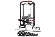 Reeplex Power Rack with Lat Pulldown + Adjustable Bench + 120kg Olympic Barbell Weight Set