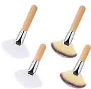 Fan Makeup Brush Set, 4-Piece Fan-Shaped Powder Brushes, Soft Bristles, Wooden Handles, Blush & Highlighter Applicator, Perfect for Women & Girls Facial Beauty