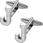 [HAWSON] Initial Cufflinks for Men with USA Flag Design, Classic Silver Cuff Links with Letter Monogram Suits Shirt Studs for Wedding Party