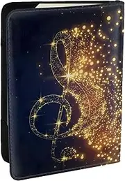 [EdWal] Gold Musical Note with Fallen Shiny Star Print Passport Cover with Credit Card Holder Leather Passport Case, for Women Men Family ID Travel, Black, One Size