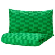 BLÅSKATA duvet cover and pillowcase, green/patterned, 150x200/50x80 cm