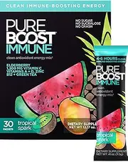 Immune Clean Energy Drink Mix: Immunity Supplement with Elderberry, 1200 mg Vitamin C, Vitamins A + D, Zinc., 28 Vitamins, Minerals and Supernutrients. (Tropical Spark, 30 Count)