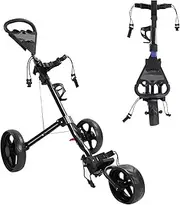 KAIGITE 3 Wheel Golf Push Cart, Lightweight Folding Golf Buggy, Adjustable Elastic Straps, Foot Brake Scorecard Cup Holder, Large Wheels for Different Terrains