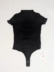 Reoria Women's Black Bodysuit Snap Closure With Sheer Top Size Medium