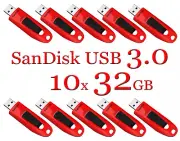 SanDisk 32GB RED Lot 10 Ultra USB 3.0 Flash Drive Memory Stick 10x 32GB CZ48-032