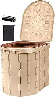 Portable Folding Toilet,Lidded Outdoor Composting Toilet - Bucket Toilet Seat Camping Bathroom with 15 Trash Bags and Storage Bag for Camping, Hiking