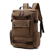 Men's Brown Canvas Backpack with Multi-Pocket Design – Vintage Travel Laptop Bag Fits 15.6 Devices, Ideal for Work, School, Hiking and Weekend Getaways