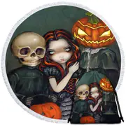 Halloween Out Trick or Treating Witch and Skeleton Round Beach Towel