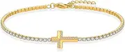[OSKINIA] Cross Bracelet for Women Jesus Cruxifix Christ Faith Religious Tennis Bracelet Titanium steel with 3A Cubic Zirconia Lobster Claw Clasp Bracelet length 0.7" (19cm)