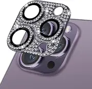 for iPhone 15 Pro/15 Pro Max Camera Lens Protector, Glitter Tempered Glass Camera Screen Protector Bling Diamond Metal Lens Cover for 15 Pro/15 Pro Max Camera Accessories, Dark Purple