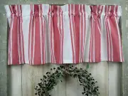 Red and White Tea Towel Stripe Farmhouse Valance Curtain Modern Summer Farmhouse