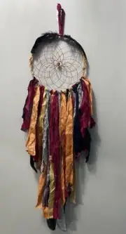 Dream Catcher 8” Dia Ring w/ Sari Streamers, Feathers, Fairy Lights Etc. Hndmade