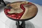 Round Walnut Metallic Red Epoxy Dining Table – Handmade Resin Coffee Table tops