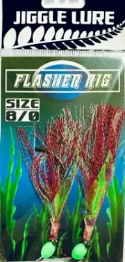 Snapper Kingfish Jewfish 2 Fly Flasher Jig Rig 60lb Leader 8/0 Circle Hooks