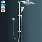 Chrome Square 10" Rain Shower Head 3 Mode Hand Held 2 In 1 Set Sliding Rail Set