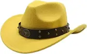 YFVFAGDMKV Unisex Cowboy Hats Western Caps for Women and Men 56-58cm Wide Straps Rivet Decoration Curved Brim(Yellow)