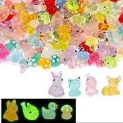 LimCryspp 60 Mini Resin Animal Sets, Cute Garden Decorations with Mini Animal Statues, Slime Charm Crafts, DIY Miniature Scenes, Birthday Party Gifts (Style and Color Random)