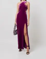 $245 Aidan By Aidan Mattox Women's Purple Velvet One-Shoulder Dress Size 2
