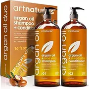 ArtNaturals Organic Moroccan Argan Oil Shampoo and Conditioner Set - (2 x 16 Fl Oz / 473ml) - Sulfate Free - Volumizing & Moisturizing - Gentle on Curly & Color Treated Hair - Infused with Keratin