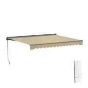 ALEKO Semi-Cassette Motorized LED Retractable 13x10 ft Patio Awning Canopy Sand