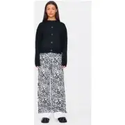 White And Black Leopard Print Turn Up Hem Wide Leg Jeans, White