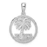Sterling Silver De-Ani Rhodium-Plated Jamaica With Palm Tree Cut-Out Disc Pendant