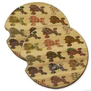 Standard Poodle Pattern Wood Car Coaster Gift Set fit Car & Truck Cup Holder