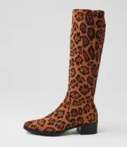 New Django & Juliette Timothie Leopard Stretch Microsuede Knee High Boots Wom...