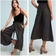 New Anthropologie Eva Franco Black Gold Wide Leg Blake Striped Wrap Pants Medium