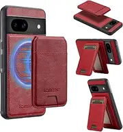 [GoshukunTech] for Google Pixel 8a 5G Wallet Case,for Pixel 8a Flip Case with Vertical Flip Card Slots PU Leather Detachable Phone Cover[Support Magsafe or Wireless Charging]-Wine Red
