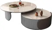 Round Nesting Table 2 in 1 Coffee Tables Modern Accent Sofa End Table with Drawers for Living Room, Bedroom, Office, Apartment,D
