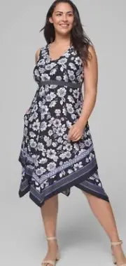 Soma Bliss Handkerchief Midi Dress XS Built in Bra Palace Floral Scarf Black