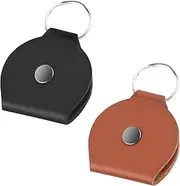 WLLHYF 2PCS Leather Keychain Ring Holder Jewelry Travel Pouch Ring Storage Box Ear Hook Flat Case Coin Bag for Workout Gym (Brown + Black)