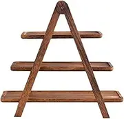 AIMALL 3 Tier Wooden Tray Display Stand with Foldable A-Frame Rack for Dessert Fruit Snack Cheese Buffet Storage Natural Finish 17.1in Bottom Tray Width