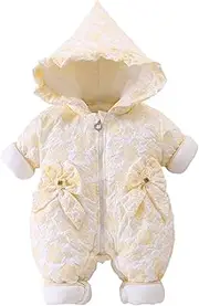 [Yoolhamy] Newborn Baby Girl Winter Coat Toddler Hooded Snowsuit Jacket Thickened Cute Floral Jumpsuit Outfit