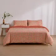 Dreamaker Micro Flannel Reversible Grid Quilt Cover Set - Sienna