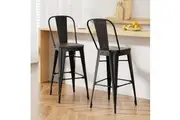 2x Artiss Metal Bar Stools Wooden Seat Retro Counter Stool