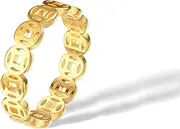 munone Feng Shui Ring Copper Coin Ring for Men Women, 14k Gold Plated Titanium and Stainless Steel Lucky Wealth Money Band Ring