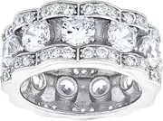 [JewelryWeb] 925 Sterling Silver Mens CZ Simulated Diamond Presidential Size 10 9.5mm Eternity Ring Band Wedding-Band for Men