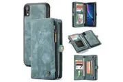 CaseMe For Apple iPhone XR Zipper & Detachable Retro Leather Pouch Wallet Flip Purse Bag Detachable Phone Case Cover (Sky Blue)