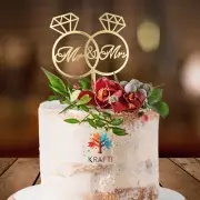 Mr & Mrs Cake Topper Double Rings Design for Wedding, Anniversary, Vow Renewals