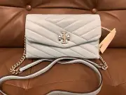 Tory Burch Kira Chevron Chain Wallet Color Light Celeste Size OS