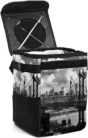 Car Trash Can with Lid,Bag Hanging Storage Pockets Leak-Proof,Portable Garbage Bin,Bridge Cloudy New York City