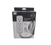 Cordinate 3-Outlet 15FT Grounded Extension Cord in Gray/White