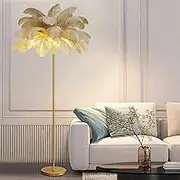 Feather Lamp Bedside Lamps LED Dimmable Standing Lamp Floor Lamps for Living Room with Elegant Ostrich Feather Tall Lamps 160cm Tall Eye Protection Reading Lamp,Khaki,Large