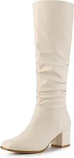 [Perphy] Square Toe Chunky Heel Knee High Boots for Women