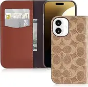 Coach Signature Canvas Two Piece Detachable Wallet Folio iPhone 16 Case - Designer Phone Case - Signature Tan