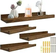 Floating Shelves for Wall, Set of 4 Wall Shelves with Lip, 15.8In Wood Wall Storage Shelf, Hanging Picture Ledge Shelf for Bedroom Living Room Bathroom Kitchen