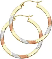 [JewelryWeb] 14k Yellow Gold White Gold and Rose Gold Sparkle Cut Hoop Earrings 30x30mm-Hoop Earring for Women